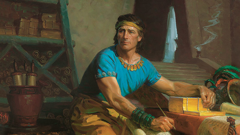 Mormón, el autor principal del Libro de Mormón, compendia las planchas de oro