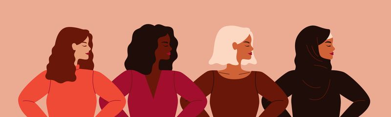 Ilustración de perfil lateral de mujeres de diversas etnias